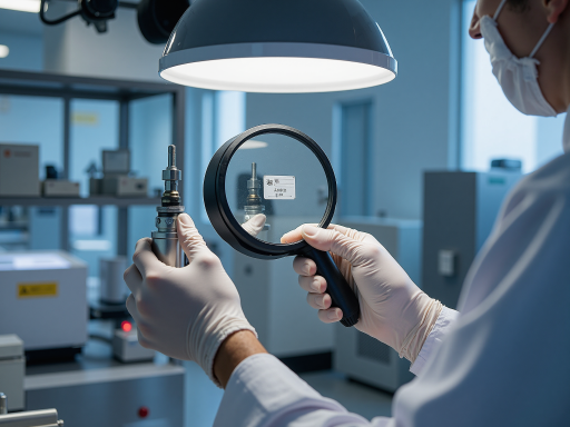 质量检测实验室,精密测量仪器整齐排列,技术人员正在进行检测工作