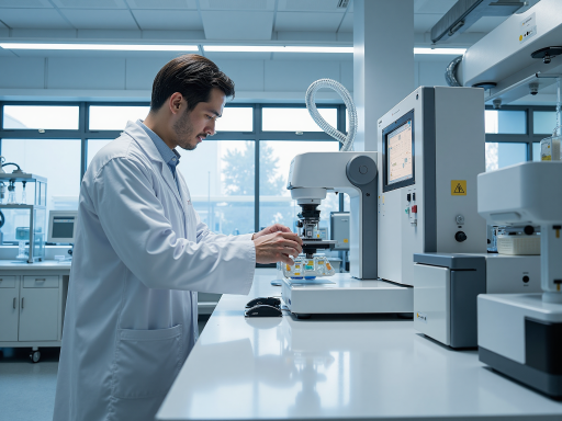 研发实验室内部,工程师正在操作精密仪器设备,环境专业整洁